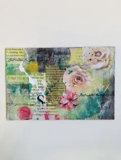 抽象画　コラージュ　アート　原画　ポストカードサイズ