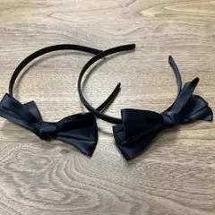 未使用　サテンリボンカチューシャセット（黒・白）