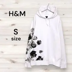 H&M エイチアンドエム 美品 プリント パーカー 薔薇 白 メンズパーカー