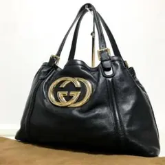 極美品 グッチ ニューブリット インターロッキング トートバッグ レザー