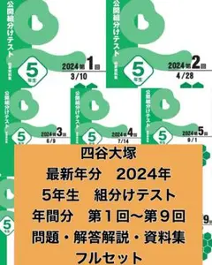 最新２０２４年度　四谷大塚　5年生　組分けテスト　第1回〜9回　過去問フルセット