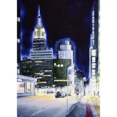 (原画)city lights【水彩画】絵画 インテリアにおすすめ