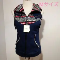 ジッパーベスト ベスト フード付き ネイビー M