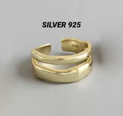 【ゴールド カラー 2連 リング】S 925刻印入り ミニ巾着袋u0026クロス付き◆