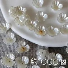 約1000個　立体3枚花弁　フラワーパーツ　パール　オフホワイト