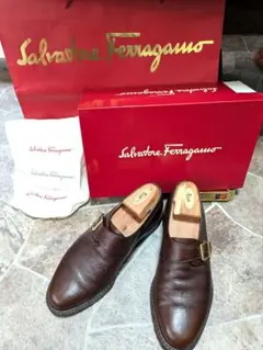 美品 サルバトーレフェラガモ シングルモンク グレインレザー 茶7EE