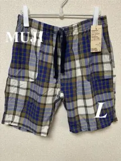 【無印良品】マドラスチェック ショートパンツ L ネイビーチェック 完売品