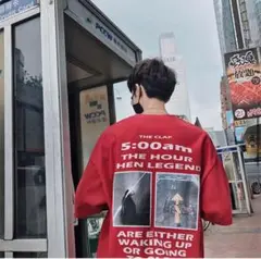 プリント 半袖 Tシャツ カットソー ユニセックス レッド L 新品未使用
