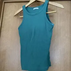 青緑色リブ編みタンクトップ　テチチ