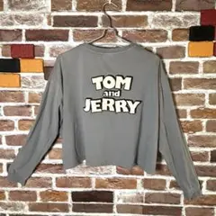 トム&ジェリー　グレーのトレーナー 丈短め　ビックロゴ入り　Ｌ