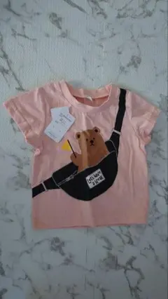 クマイラスト付きピンクTシャツ 80cm