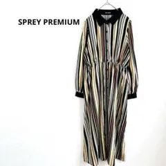 SPREY PREMIUM ストライプ 長袖シャツワンピース　着痩せ　ミモレ
