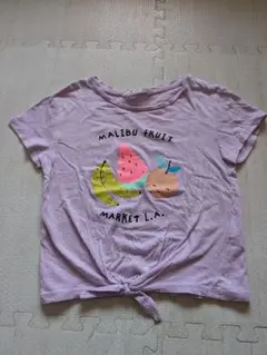 H＆M フルーツプリント Tシャツ 薄紫色 前結び　キッズ EUR122/128