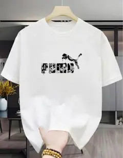 PUMAサンプリングロゴプリント Tシャツ　ホワイト サイズL ドライ素材