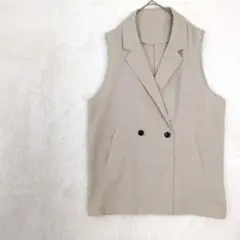 ジレ ダブルボタン ベージュ 体型カバー シンプル カジュアル