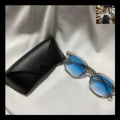 サングラス　blue-clear×clear　ウェリントン　ケース付　UV400