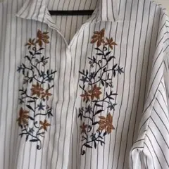 NICECLAPストライプ花柄刺繍長袖シャツさ
