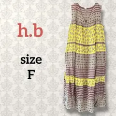 h.b【F】マルチボーダーフレアロングワンピース 総柄 ノースリーブ コットン