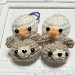 くま 雪だるま スノーマン キッズ ベビー ヘアゴム あみぐるみ かぎ針編み