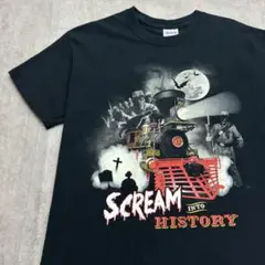 SCREAM　列車　ゾンビ　墓　満月　Tシャツ　古着　ブラック 黒　S