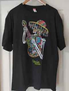 Cancun Mexico スケルトンギタリストTシャツ XL　黒