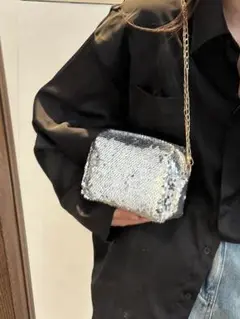SHEIN 　シルバー　スパンコール　ショルダーバッグ　ミニバッグ　パーティー