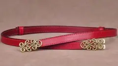 本革 オシャレ ウエスト細ベルト レッド レディースベルト ワンピース