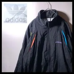 80s ビンテージ 古着 adidas ナイロンジャケット ブルゾン 黒 S〜M