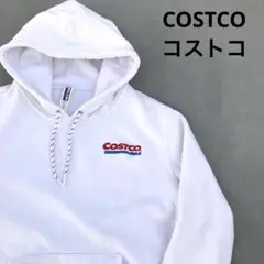 レア【COSTCO コストコ】刺繍 パーカー フーディ 企業ロゴ 白