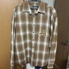 希少 人気商品 XLARGE ワッペン ブラウン チェック柄 シャツ M