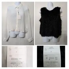 【タグ付】GRL 楊柳シフォンショート丈シャツ+Vネックフェザーベスト　セット