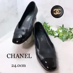 CHANEL シャネル 24cm ココマーク ブラック レザ フラット バレエ