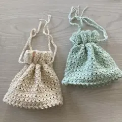手編み巾着袋　2個　コットン糸