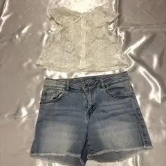 HAKKAKIDS レーストップス ＆ ショートデニムパンツ