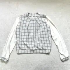 【mysty woman】M チェック柄長袖カットソー 異素材ドッキング