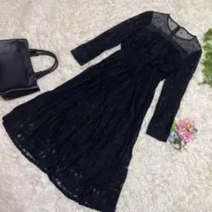 極美品　Doula Doula ロングワンピース　レース　黒　花柄　Lサイズ