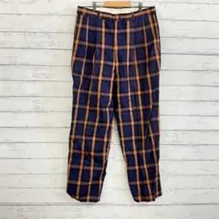 RUFF HEWN メンズチェックパンツ ネイビー×オレンジ カジュアルトラッド