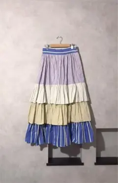 ヴィンテージ ストライプ フリルロングスカート ドゥロワー