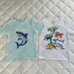 【美品】H&M スパンコールTシャツ 2枚セット サメ 恐竜