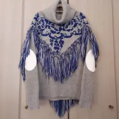 sacai サカイ フローラルジャガードフリンジタートルニット