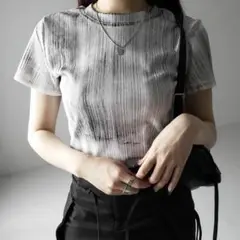 ミームセレクト　トップス　クロップド　ヴィンテージ　グレー　ホワイト