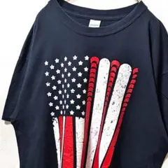 ギルダン アメリカ星条旗 デカロゴ Tシャツ ブラック 黒 L 古着