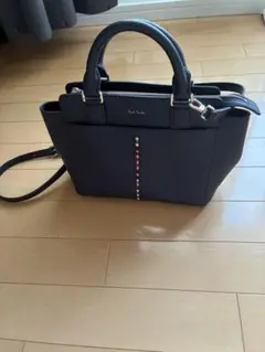 ネイビー合成皮革ハンドバッグ