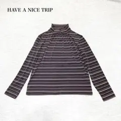 ハヴァナイスストリップ　長袖カットソー(M)ボーダー　ハイネック　ループボタン