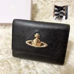 【美品】ヴィヴィアンウエストウッド がま口 折り財布 レザー ブラック