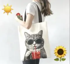 ☆猫・ねこ・ネコちゃん　サングラスをかけたイラストトートバッグ☆