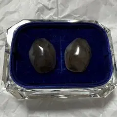 グレー マーブル 小ぶり カボション イヤリング ピアス