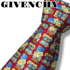 【美品】GIVENCY ジバンシー　ネクタイ　　総柄　花柄　レッド