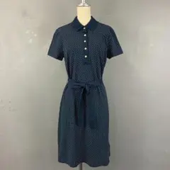 Tommy Hilfiger 半袖 ポロワンピース Aライン ドット柄 ネイビー