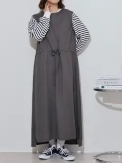 最終価格　mitis ノースリーブ ロングワンピース チャコールグレー